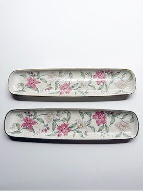 Vintage Prima Otagiri Japan Iris Floral Vanity Desk Trinket Trays